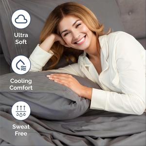 Ensemble de draps de lit rafraîchissants Queen Size 4 pièces, respirants, doux, sans plis, avec poches profondes, certifiés Oeko-Tex, gris foncé - Product Image 1