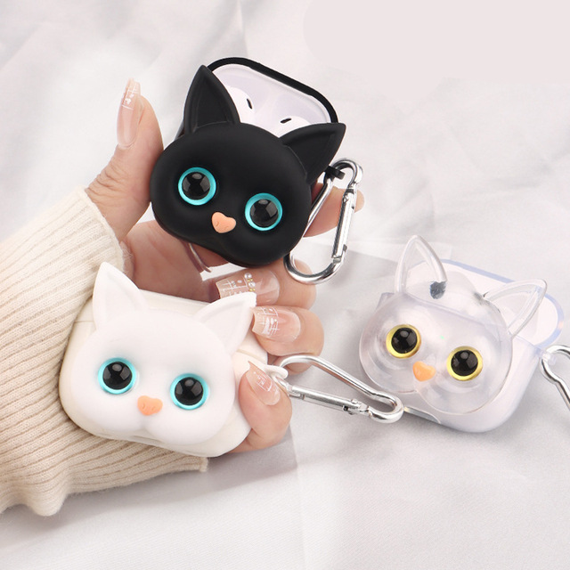 Hot Sell 3D Cute Cartoon Cat Silicone Earphone Case for Airpod 4 3 Pro Full Protective Headphone Cover for Airpod 1/2 With Hook