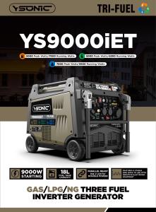 เครื่องกำเนิดไฟฟ้า YSONIC สตาร์ทด้วยระบบไฟฟ้า ใช้ได้สามระบบเชื้อเพลิง กำลังไฟ 9000 วัตต์ แบบพกพา รองรับแก๊สธรรมชาติ - Product Image 3