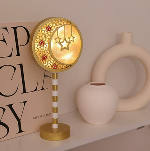 DAMAI Eid Mubarak Golden Tabletop Sign Night <b>Light</b> Wooden Ambiance Lamp with Moon-Holding-<b>Star</b> Ornament for Ramadan - Product Image 3