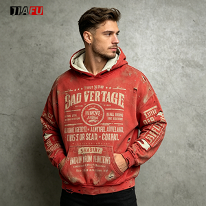 500Gsm Men's Acid Wash Hoodie Double Layer Lined Waffle Vintage Distressed Pullover Sweatshirt Streetwear <strong>Top</strong> Hoodies for Men - Product Image 2