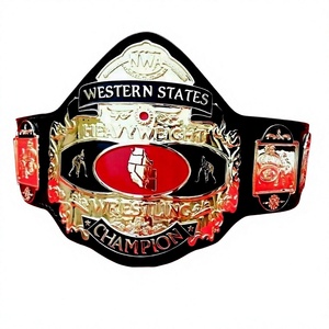 Ceinture de champion de lutte poids lourd NWA Western States, équipement sportif en métal, design profond, luxe, plaqué or, cuir véritable - Product Image 1