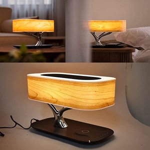 2024 gran oferta dormitorio de madera escritorio táctil Led teléfono cargador inalámbrico lámpara de escritorio con altavoz Bluetooth Dropshipping Amazon - Product Image 6