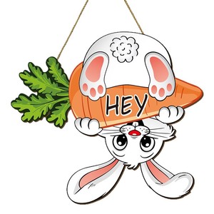 Wooden Rabbit Easter Decoration Carrot Pendant Cartoon Animal Hanging Home Decor For Easter Party - Product Image 5