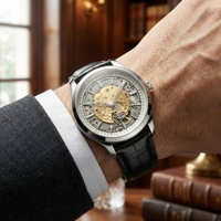 Fabricants de montres squelette en acier inoxydable avec cadran perlé gravé, mouvement mécanique automatique 90S5, logo personnalisé OEM, luxe