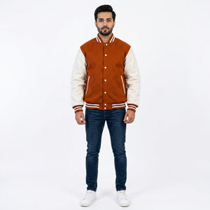 Custom Letterman Varsity <b>Jacket</b> Orange Wool Body <b>White</b> Leather Sleeves Chenille Letters Classic High School College <b>Jacket</b> 2026 - Product Image 1