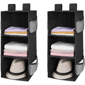 3-Shelf Hanging Closet Organizer 33x15x85cm Foldable <b>Storage</b> For Bedroom Black Non-Woven Fabric - Product Image 1