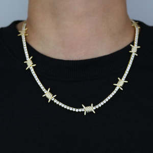 Cool Rock Punk Hip Hop joyería <span class=keywords><strong>de</strong></span> los hombres Micro pavimentación recta tirar alambre <span class=keywords><strong>de</strong></span> púas encanto y cadena <span class=keywords><strong>de</strong></span> tenis <span class=keywords><strong>de</strong></span> tracción recta collar <span class=keywords><strong>de</strong></span> los hombres - Product Image 5