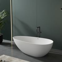 Baignoire autoportante de luxe moderne en pierre artificielle avec fonction de trempage, drain intégré, écologique, taille adulte pour salle de bain
