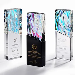 2024 Custom Colored Rectangle Diamond K9 Glass Crystal Award Trophies Plaque Trophy For Business Honor Team League Gift