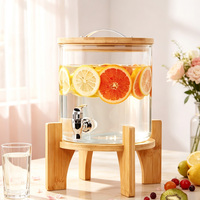 Grand distributeur de boissons en verre avec support en bambou, robinet en acier inoxydable, distributeur de boissons en verre borosilicate pour les fêtes et la maison