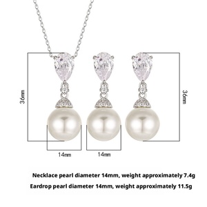 Refined Eco-friendly Copper 14mm Shell Pearl Zirconia Pendant <b>Earrings</b> <b>Set</b> Imitation Pearl Jewelry <b>Set</b> for Women - Product Image 2