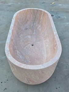 Bañera independiente de ónix rosa, bañera de piedra sólida de mármol rosa natural para baño de lujo. - Product Image 6
