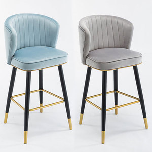 Tabouret de bar vintage à hauteur de comptoir, siège en velours pour la <span class=keywords><strong>cuisine</strong></span>, le petit-déjeuner, avec pieds en métal robustes, repose-pieds, utilisation à domicile, au bar et à l'hôtel - Product Image 5