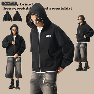 Customizable <b>Punk</b> Style 350GSM Boxy Zip-Up Fleece <b>Jacket</b> for Wholesale - Dark Hip-Hop Streetwear - Product Image 1