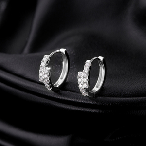 Exquisite S925 Sterling Silver Rhodium Plated Trendy CMA Certified Classic Sparkling Double Row Geometric Moissanite Earrings - Product Image 5