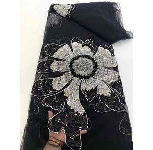 Rollo de Encaje con Cuentas, Tela Floral 3D con Cuentas, Encaje de Lujo para Bodas, Tela de Encaje con Cuentas de Lujo, Cristal y Pedrería - Product Image 2