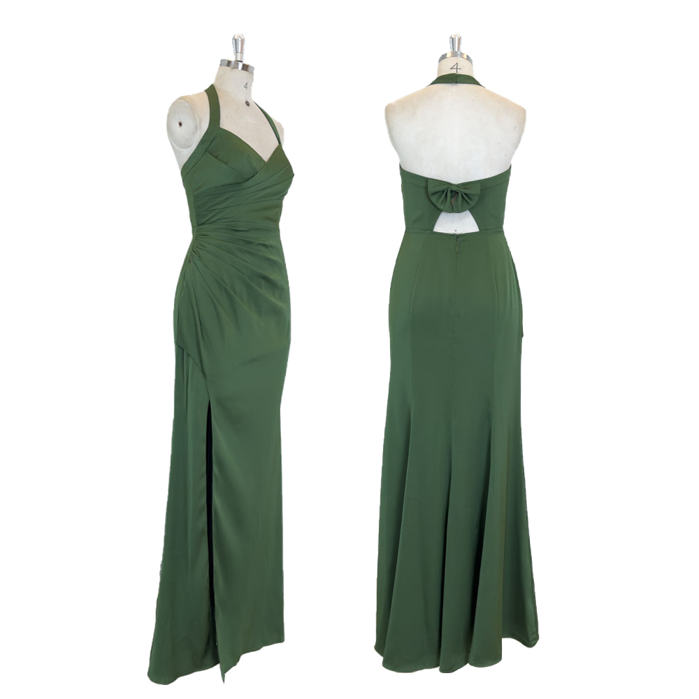 slim fit dress slacks Zapaka Women Olive One Shoulder Mermaid Satin Long Bridesmaid Dress, Dark Green / US12 main image 0