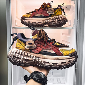 Mens Distressed Chunky <strong>Dad</strong> Shoes Vintage Platform Height Increasing Sneakers Non Slip Casual Walking <strong>Trainers</strong> - Product Image 1