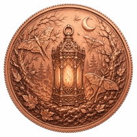 Gotische Laternenmotten-Münze 1 oz .999 Feinkupfer Hochrelief Verzauberter Wald Schlüsselloch Halbmond Nebel-Kunst Rundmünze