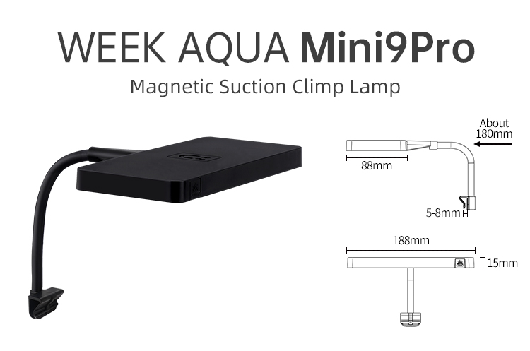 WEEK AQUA Mini 9 Pro Clip-On LED Light for Aquariums - RGB+UV Full
