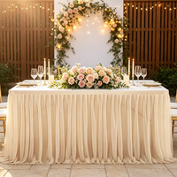 Jupe de table en mousseline de soie perlée, drapé de table de dessert élastique, personnalisable, pour décoration de fête, hôtel, banquet, anniversaire