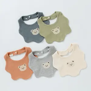 MU Ins Hot Organic Cotton Baby Saliva Bibs Cute Embroidery Bear Soft Breathable 2 Layers Cotton Infant Baby Bibs