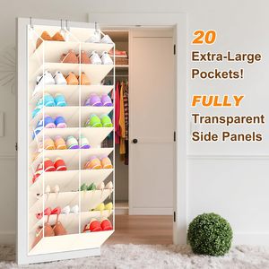 Over The Door Shoe Organizer 20 Pockets Beige Hanging <b>Storage</b> <b>Rack</b> For Closet Shoes - Product Image 3