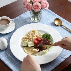 Ceramic <b>Dinner</b> Set White Gold Rim Embossed Porcelain Ceramic Stocked Feature - Product Image 3