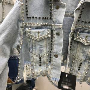 Chaqueta vaquera para mujer, novedad de verano 2024, chaqueta vaquera con tachuelas y remaches de la industria pesada, chaqueta vaquera con cuentas de uñas desgastadas para mujer, Top - Product Image 2
