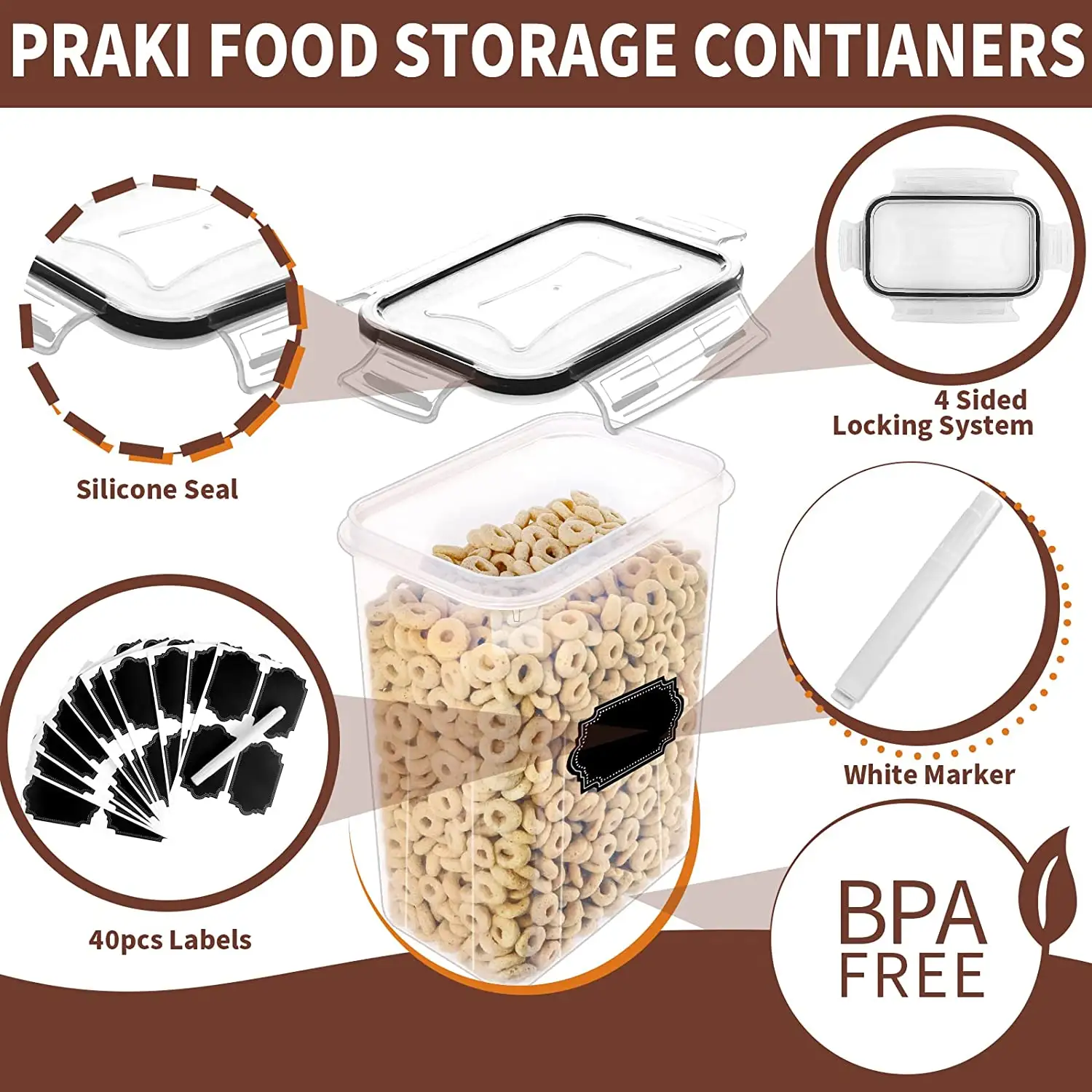 24 Pcs Set BPA-Free Plastic Cereal Container Dispenser Airtight Watertight Cereal Keeper Dry Food Storage Container Box