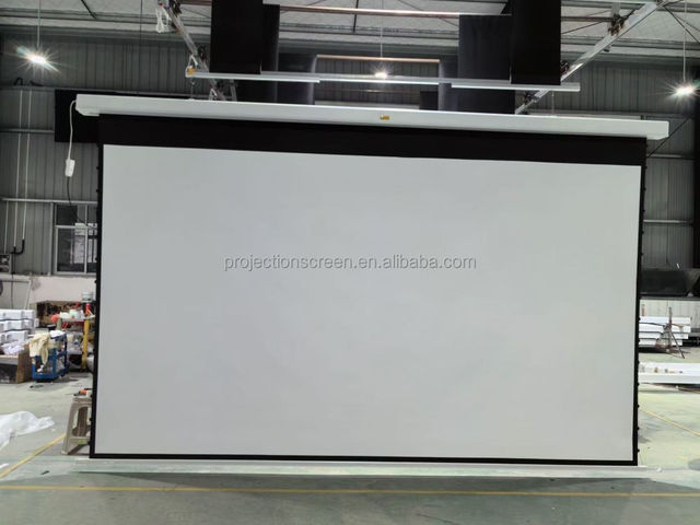 Large Size High-end 4K Matte White PVC Electric 16:9 Motorized Hidden Ceiling Projector Screen 160-200" 1.1 Gain Long Throw