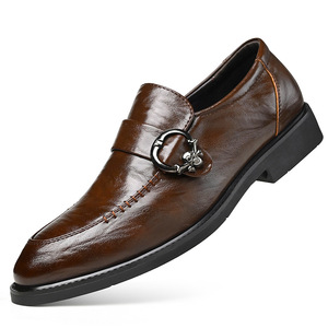 Mocassins en cuir pour hommes à bout pointu, semelle extérieure en caoutchouc antidérapante, chaussures de mariage, couleur unie, doublure en cuir véritable - Product Image 5