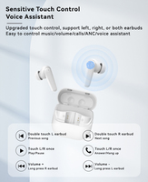 Earbud ANC Bluetooth 5.3 In-Ear TWS Peredam Kebisingan dengan Bass Mendalam dan Mikrofon