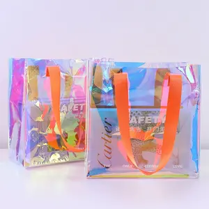 Sac fourre-tout en PVC imperméable irisé laser holographique cadeau avec logo personnalisé à la mode