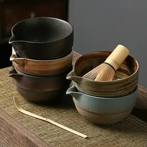 注ぎ口付き抹茶緑茶ボウル伝統的な日本の抹茶ティーセット抹茶泡立て器スクープボウルセラミック泡立て器ホルダーギフトセット