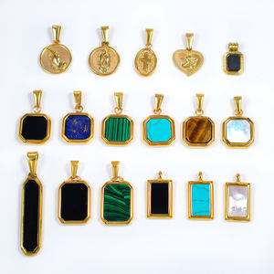 Delicado colgante de concha de turquesa de oro de 18 quilates, collar de piedra de ónix de malaquita esmaltada de lapislázuli cuadrado de acero inoxidable para hombres - Product Image 1