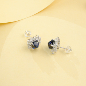 925 Silver Sugar Tower Sapphire <b>Earrings</b> with Sunflower Surrounding <b>Earrings</b> - Product Image 5