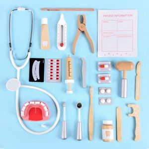 Sac <span class=keywords><strong>en</strong></span> tissu de simulation <span class=keywords><strong>en</strong></span> <span class=keywords><strong>bois</strong></span> pour éducation précoce des enfants maison de jeu de rôle sac médical portant à la main modèle stéthoscope jouets - Product Image 4