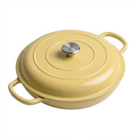 E-TOP Cocotte en fonte jaune antiadhésive pour sauter et cuire, avec couvercle hermétique, idéale pour servir