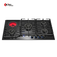 Table de cuisson encastrable / sur table électrique et à gaz avec 4 brûleurs, 1 électrique, en verre trempé