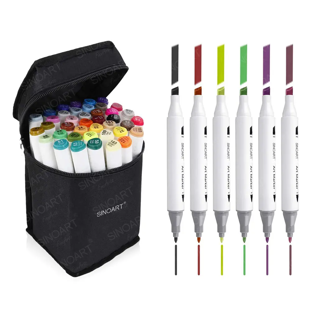 SINOART 168 Colors Dual Tips Permanent Artist Alcohol-Based Marker Pen Set Sketch Alcohol Markers with Customizable packaging
