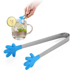 Hot selling stainless steel small palm Silicone mini food non-slip clip ice tongs tea bag sugar clip