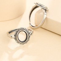 8*10MM S925 Sterling Silber Hohl muster Ring Basis Rohlinge DIY Schmuck Ring Jade Bernstein Zubehör Schmuck herstellung Zubehör