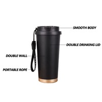 Gobelet à café isotherme à double paroi personnalisé, tasse de voyage portable en acier inoxydable pour café avec sangle de poignet