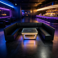 Meubles de discothèque, canapé en cuir PU noir en forme de U, table basse en verre avec LED dorées assortie pour KTV, bar, salon, lieu de divertissement