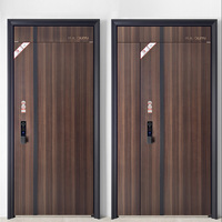 Puerta de Seguridad Moderna de Aleación de Zinc Grado 4, Acero, Anti-Robo, Acabado en Madera Marrón, Transom Alto, Cerradura Inteligente Integrada, Personalizable