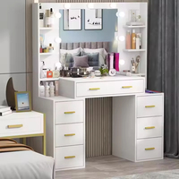 Table de maquillage avec rangement intégré, grands tiroirs et miroir LED, ensemble de commode moderne minimaliste pour chambre à coucher