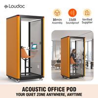 Cabine de bureau acoustique insonorisée 33 dB, cabine téléphonique modulaire à structure en aluminium, poste de travail individuel avec éclairage LED pour hôtel et entrepôt