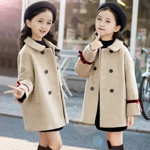 Giacca da cappotto in lana per ragazze tinta unita di abbigliamento caldo alla moda